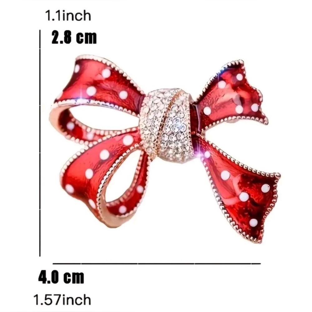 Christmas Pin Brooch Bow Red Fashion jewelry 1.6 Inch - Picture 2 of 2